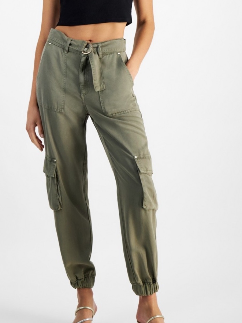 Guess Women's Katrin High Rise Belted Cargo Pants - LIGHT MOSS